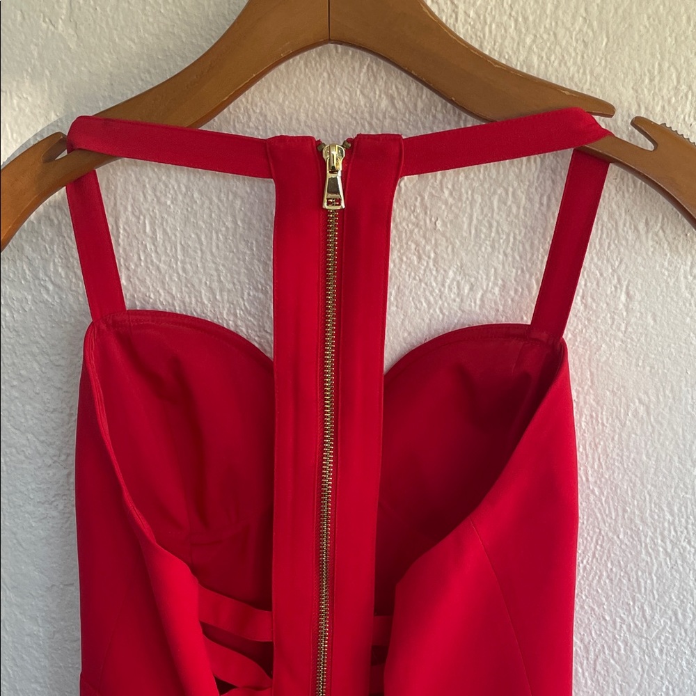 Bebe‎ X Naven Red Deep Sweetheart Neckline Goldtone Zip Sleeveless Jumpsuit 4 - Picture 8 of 8